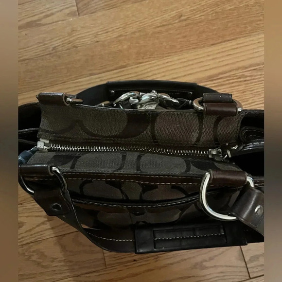 Coach Black/Brown Canvas and Leather Hampton Satchel Handbag - Picture 9 of 12